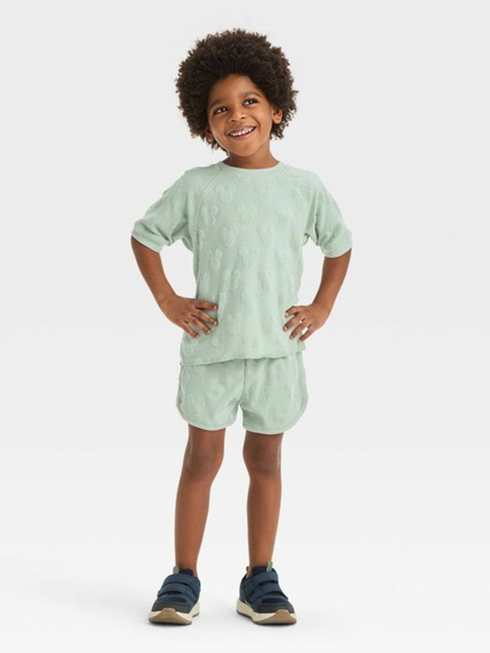 Disney Sage Green Mickey Embossed Short Sleeve Matching  Set 5T